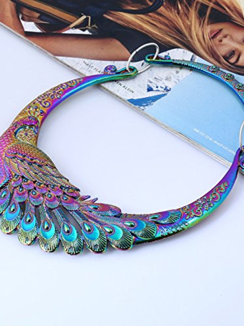 New - Retro Vintage Ethnic Carved Peacock Chunky Bib Collar Choker Necklace - Picture 2 of 2